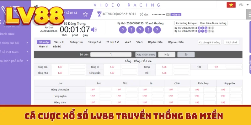 Cá cược xổ số LV88 truyền thống ba miền